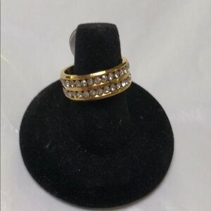 PROMISE RING.Unisex Gorgeous gold ring two rows of Crystals